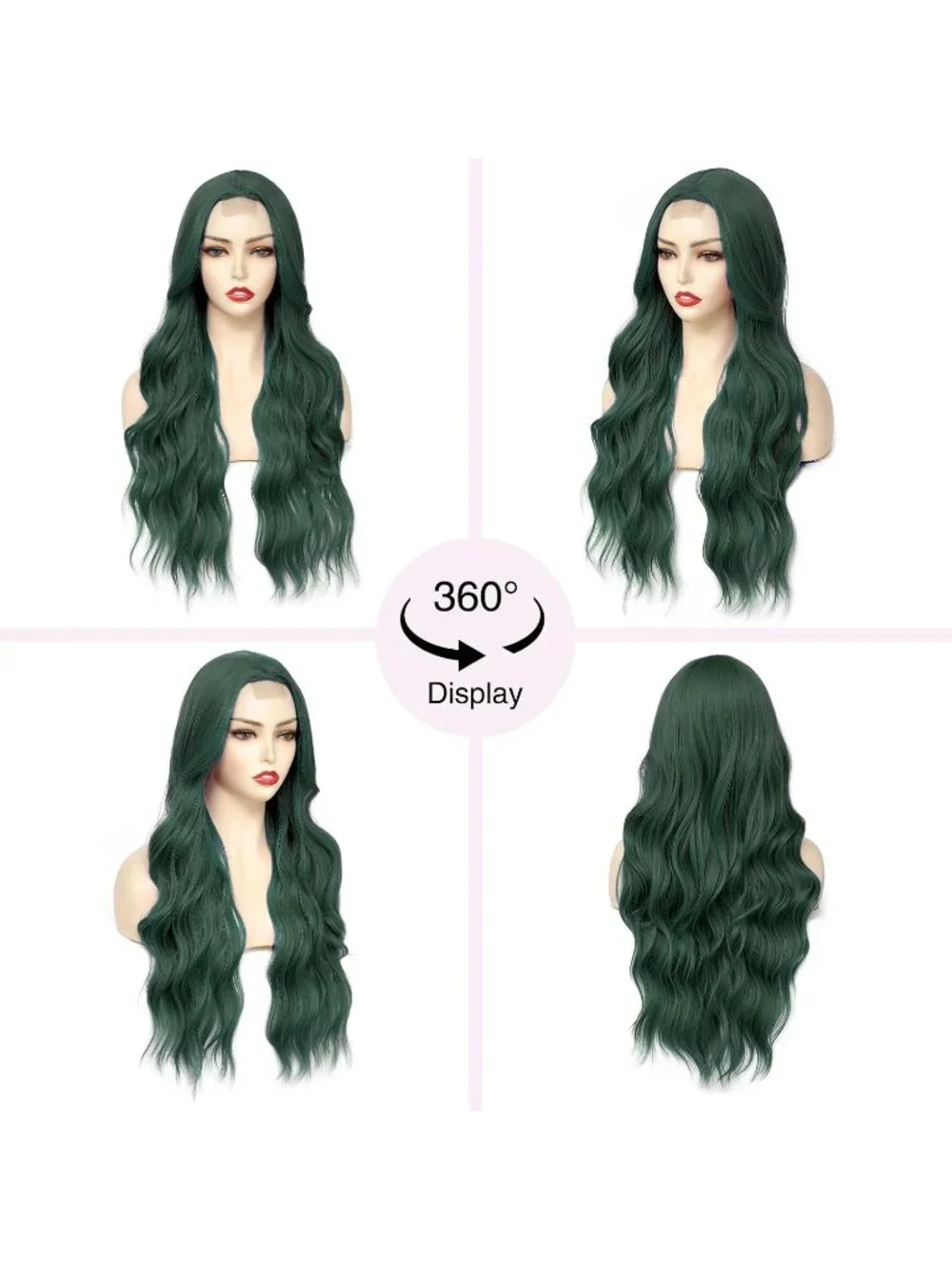 Women's Green 26 Inch Natural Looking Heat Resistant Long Wavy Wigs